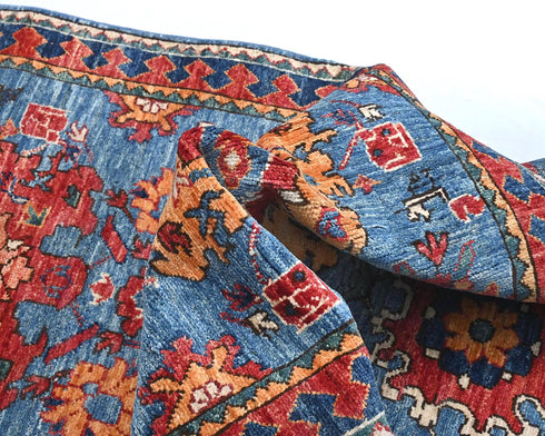 12 Ft Blue Aryana Afghan Hand Knotted Veg Dye Wool Runner Rug